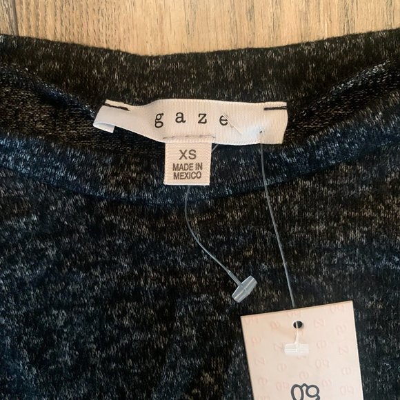 NWT GAZE WOMEN'S TWISTED FRONT LONG SLEEVE TOP BLACK HEATHERED XS - Picture 2 of 6